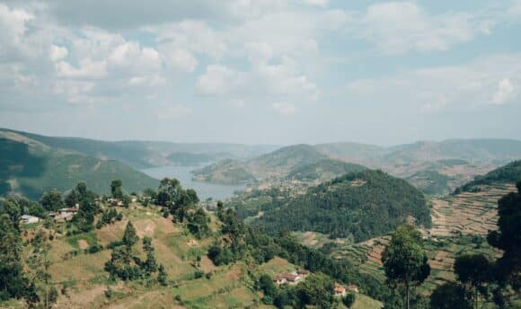 View of Lake Bunyonyi, Uganda.